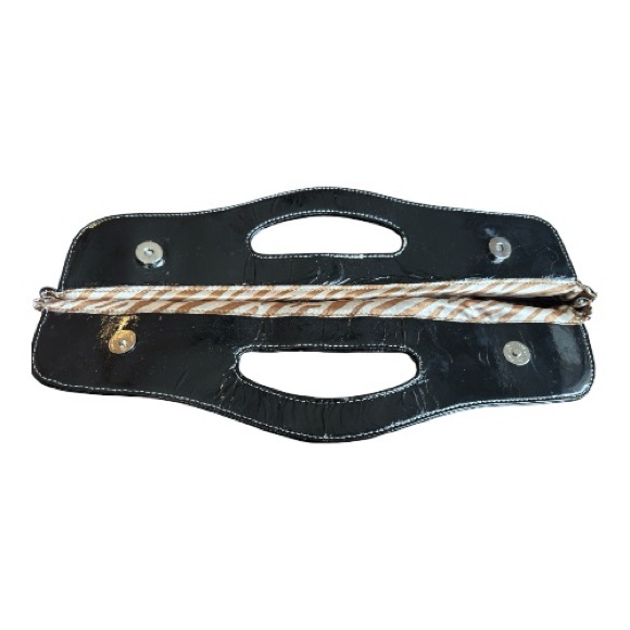 Vintage GUESS Black Patent Clutch with Chrome Accents | Y2K Retro Oversized